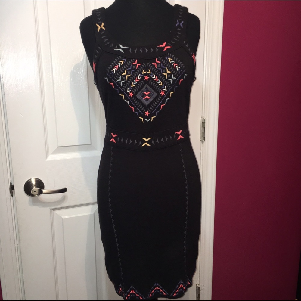 NWT Free People Black Aztec Midi BodyCon Dress Medium M